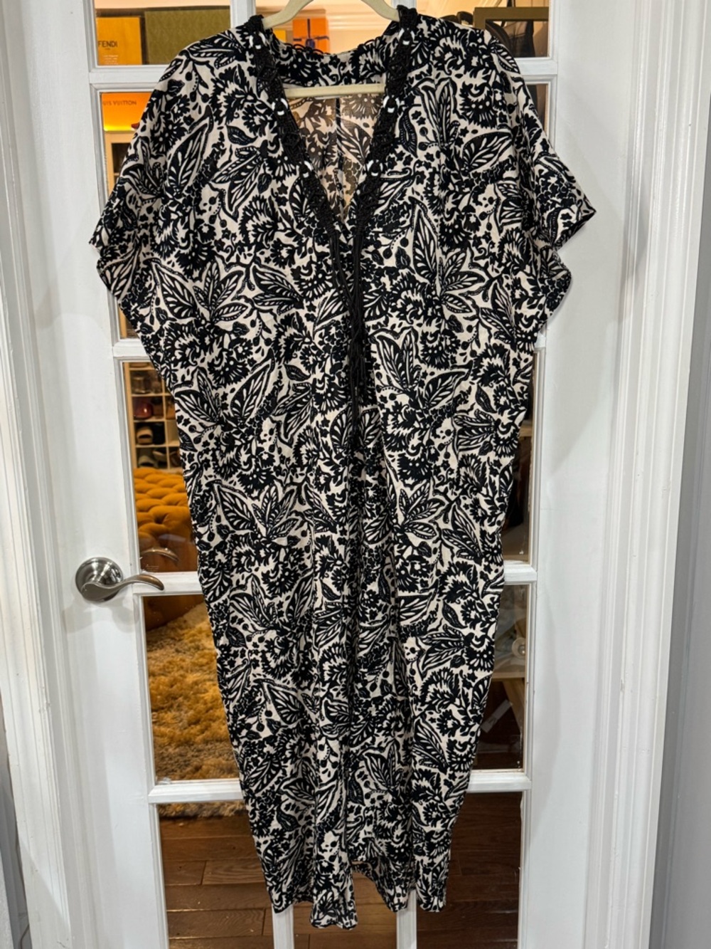 🤍▪️ Zara black/cream oversized, printed tunic dress with macramé and beading ▪️🤍 - Picture 3 of 8